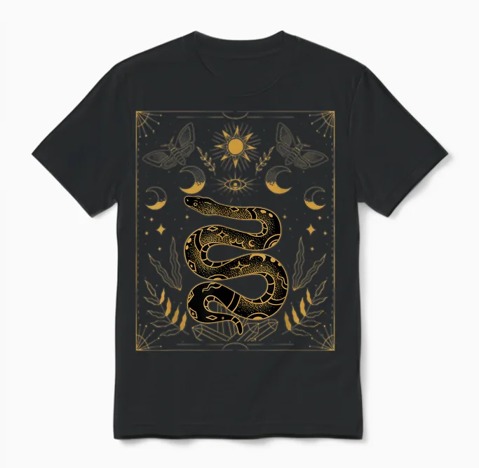 Himmlische Schlange Und Sterne Shirt - Hexe Boho Tarot Schlange Unisex T-Shirt in Black