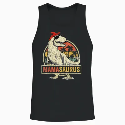 Family Saurus Shirts Store Mamasaurus T Rex Dinosaur Funny Mother's Day Gifts Mom Mommy Unisex Adult Classic Fit Black Short Sleeve Unisex Tank Top - Black