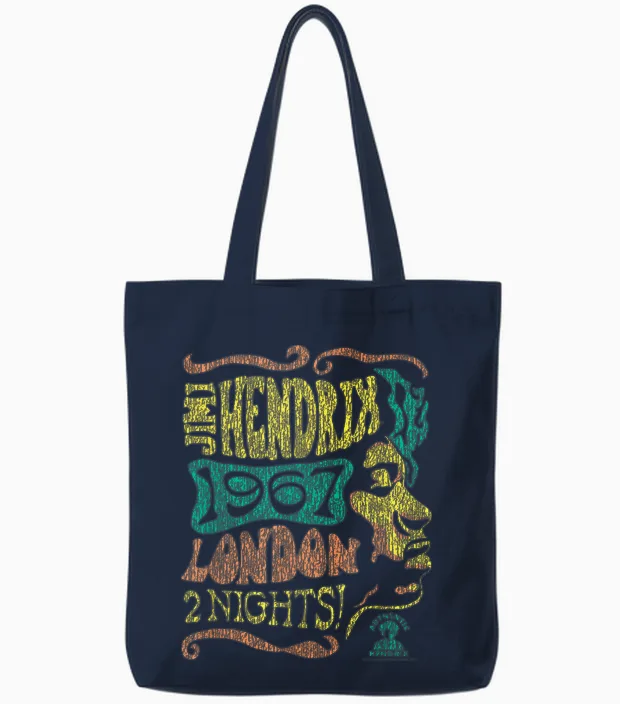 Jimi Hendrix 1967 London Concert Vintage Band Tote Bags in Navy
