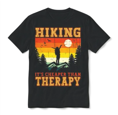 Hiking It's Cheaper Than Therapy Funny Hiker Hike Unisex T-Shirt - Black