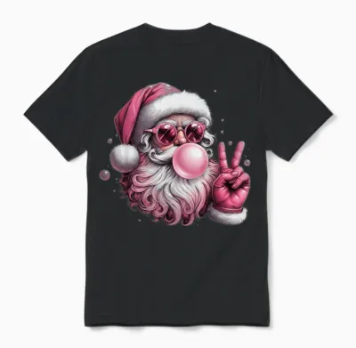 Retro Santa Blowing Bubble Gum Christmas Vintage Sunglasses Unisex T-Shirt - Black