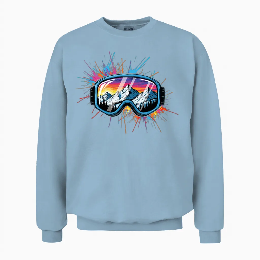 Ski Goggles Apres Ski Party Crew Snow Skiing Ski Unisex Sweatshirt in Light Blue