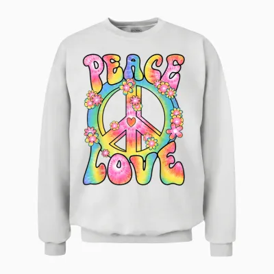 Peace Love Hippie Costume Women's Men's 60s 70s Outfit T-Shirt, Black, S Unisex Sweatshirt - White