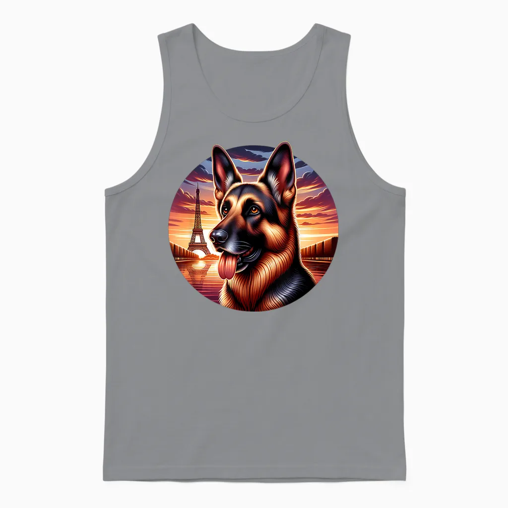 T-Shirt German Shepherd Dog Eiffel Tower Paris T-Shirt, Black, S Unisex Tank Top in Sport Grey