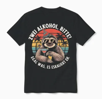 Zwei Alkohol, Bitte! Egal Was, Es Eskaliert Eh. | Lustiges Unisex T-Shirt - Black