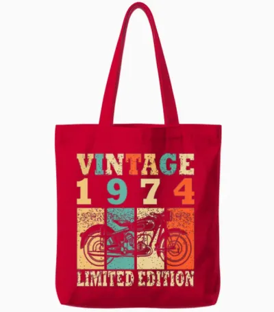 Motorcycle Vintage 1974 Birthday Moped Tote Bags - Red
