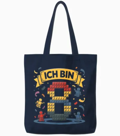 T-Shirt with German Text "ich Bin 8 Bausteine 8th Birthday" for Boys And Tote Bags - Navy