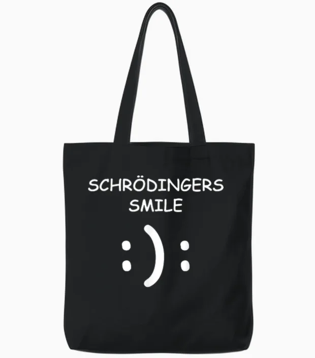 Physical Teacher Student Science Shirt Schrödingers Smile Physics T-Shirt, Black, S Tote Bags in Black