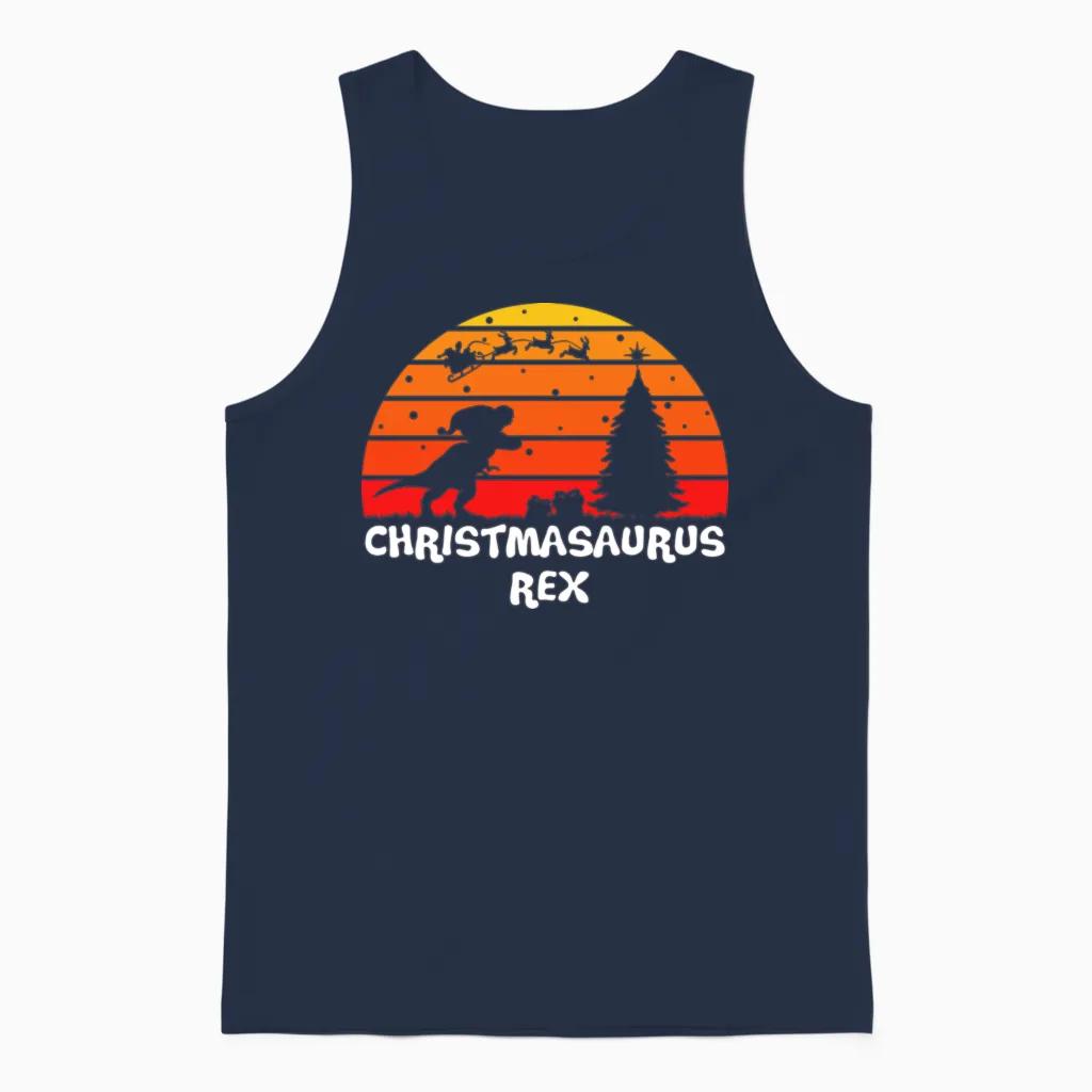 Christmasaurus Rex Retro Sunset Unisex Tank Top - Navy