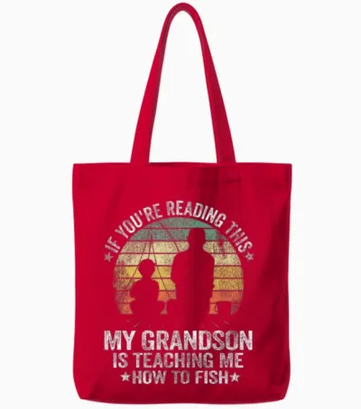 Funny Fishing Buddy Grandpa Grandson Gift Idea Tote Bags - Red