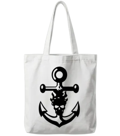 Anchor Skull Tote Bags - White