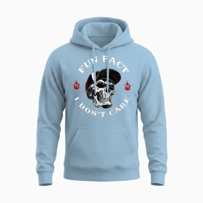 (on the Back) Fun Fact I Don't Care Funny Skeleton Saying Quote Unisex Hoodie - Light Blue