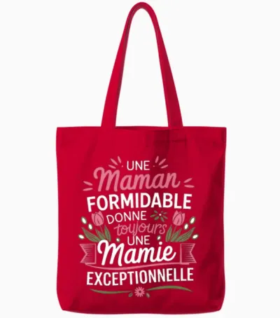 Cadeau Fete Des Grand Mere Maman Cadeau Personnalisé Mamie T-Shirt Haut De Gamme Tote Bags - Red