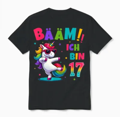 17th Birthday Boy Girl Party Outfit Unicorn Gifts T-Shirt, Black Unisex T-Shirt - Black