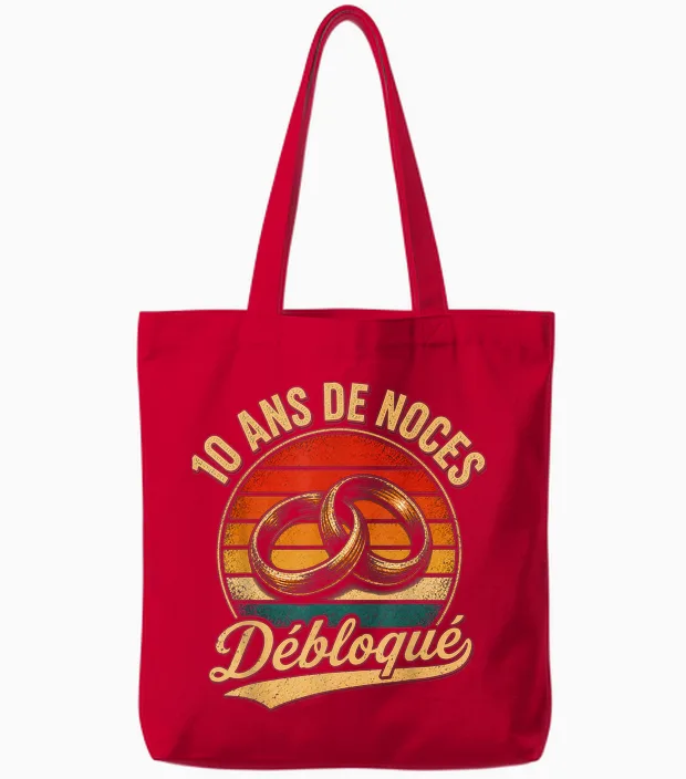 10 Ans De Mariage Noces D' étain Débloqué Cadeau Vintage Tote Bags in Red
