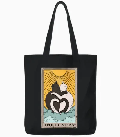 Cat the Lovers Tarot Card Design for a Tarot Card Tote Bags - Black