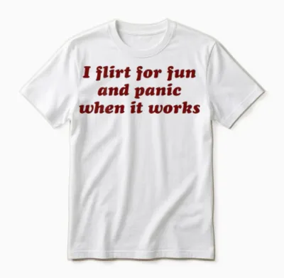 I Flirt for Fun and Panic When It Works Lustiger Slogan Unisex T-Shirt - White