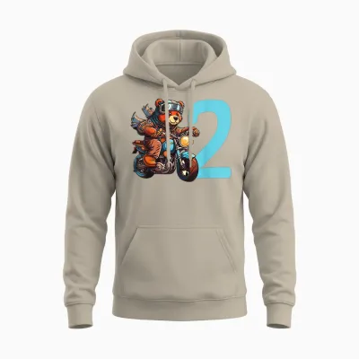 Kinder Geburtstag Bär Auf Motorrad 2 Jahre Junge Zahl Alter Unisex Hoodie - Sand