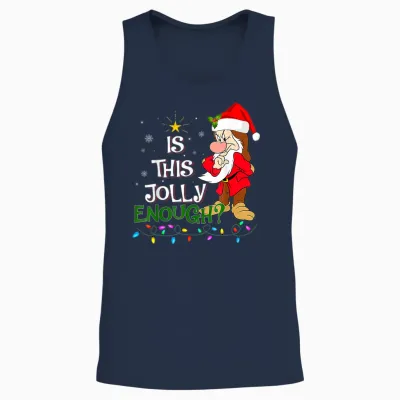 Is This Jolly Enough Grumpy Elf Pajama Christmas Lights Unisex Tank Top - Navy