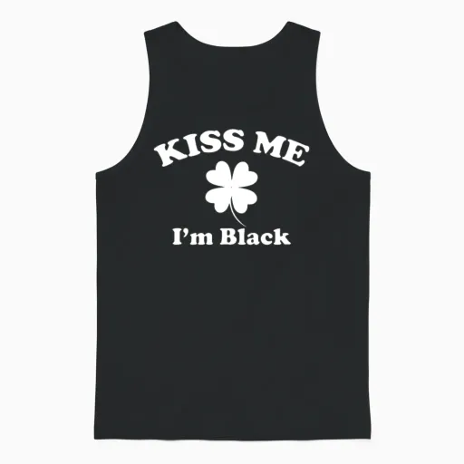 Kiss Me I'm Black Shamrock St Patricks Day Clover Unisex Tank Top in Black