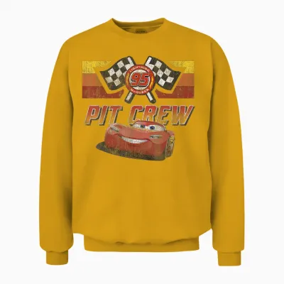 Disney Pixar Cars Mcqueen Pit Crew Red Distressed Unisex Sweatshirt - Gold