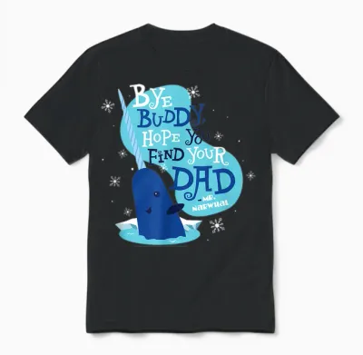 Elf Bye Buddy Narwhal Color Illustration Funny Christmas Unisex T-Shirt - Black