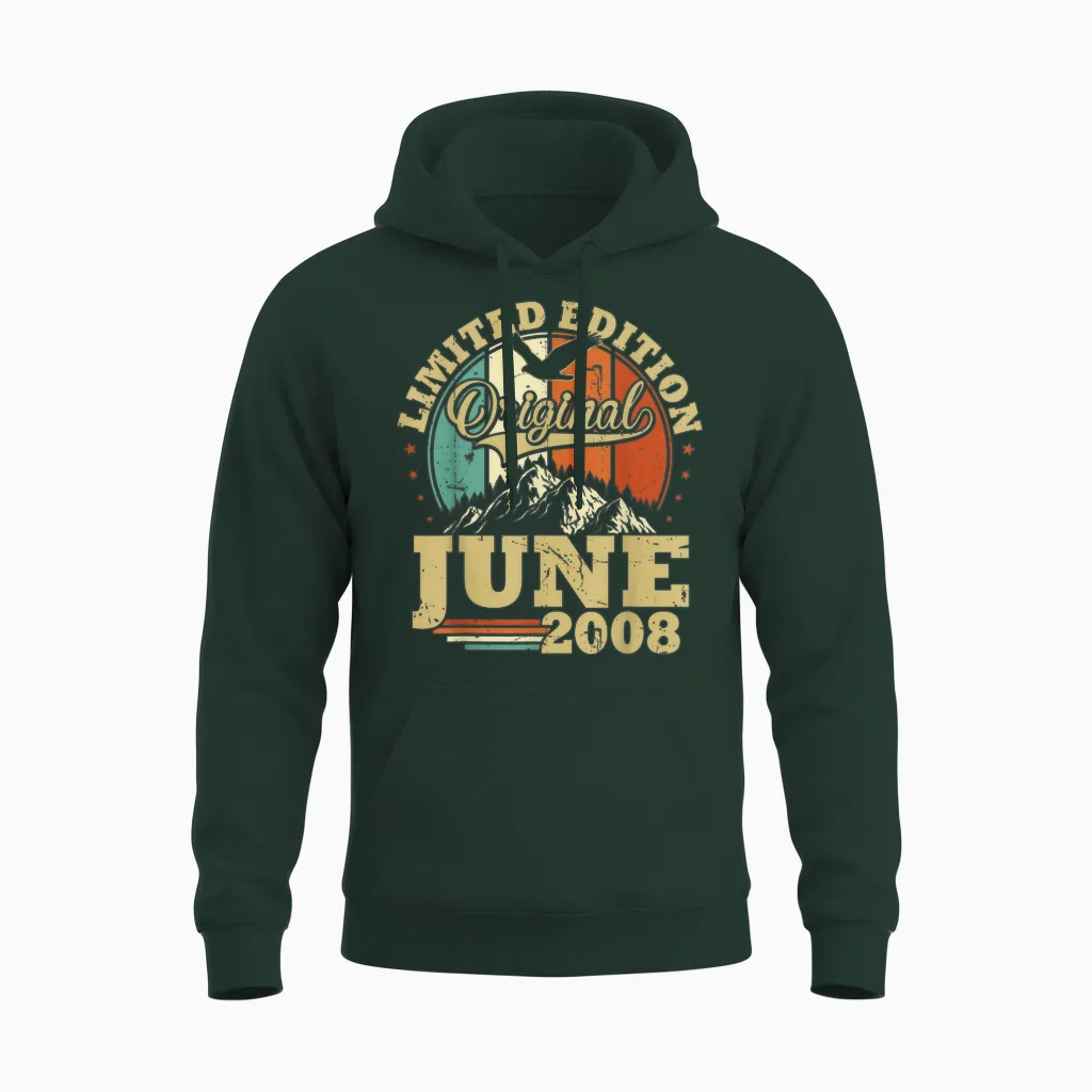 Cadeau Anniversaire 18 Ans Vintage Juin 2008 Garçons Filles Unisex Hoodie in Forest