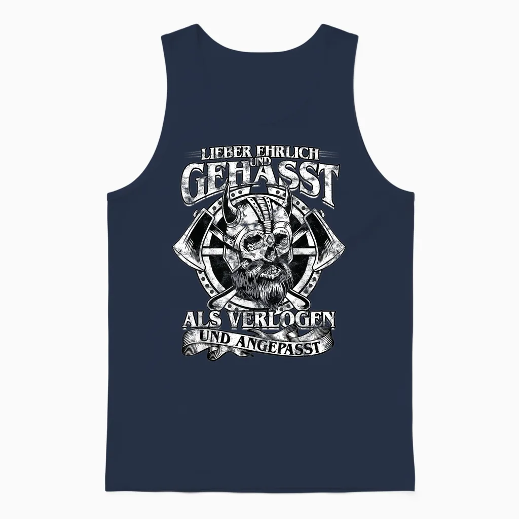 Lieber Ehrlich Und Gehasst Als Verlogen Und Angepasst Unisex Tank Top in Navy
