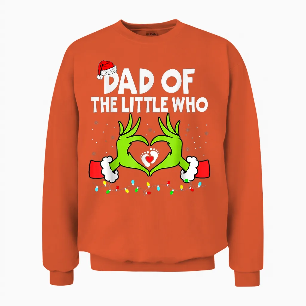 Dad of the Little Who Funny Christmas Pregnancy Announcement Unisex Sweatshirt in Orange