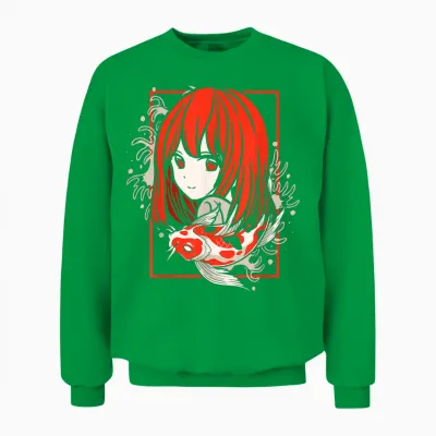 Anime Girl Art Manga Japan Culture Country Man Woman Gift T-Shirt, Black Unisex Sweatshirt - Irish Green