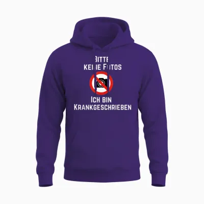 Funny Photo T-Shirt with German Text "bitte Keine Fotos Ich Bin Krank" [german, Black Unisex Hoodie - Purple