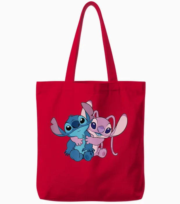 Disney Stitch & Angel Hug Valentine's Day Couples 2-Sided Tote Bags in Red