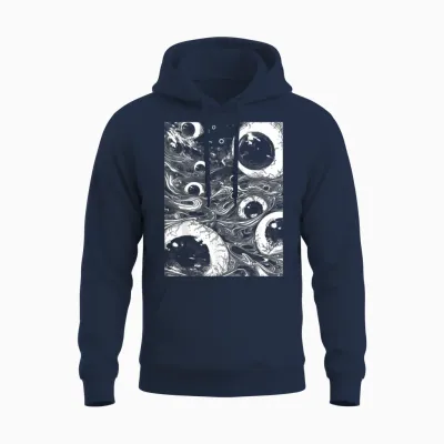 Creepy Horror Eyeballs | Grunge Edgy Weirdcore Aesthetic Unisex Hoodie - Navy