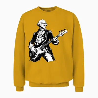 George Washington Playing Bass Guitar, 250 Years 4th of July Unisex Sweatshirt - Gold