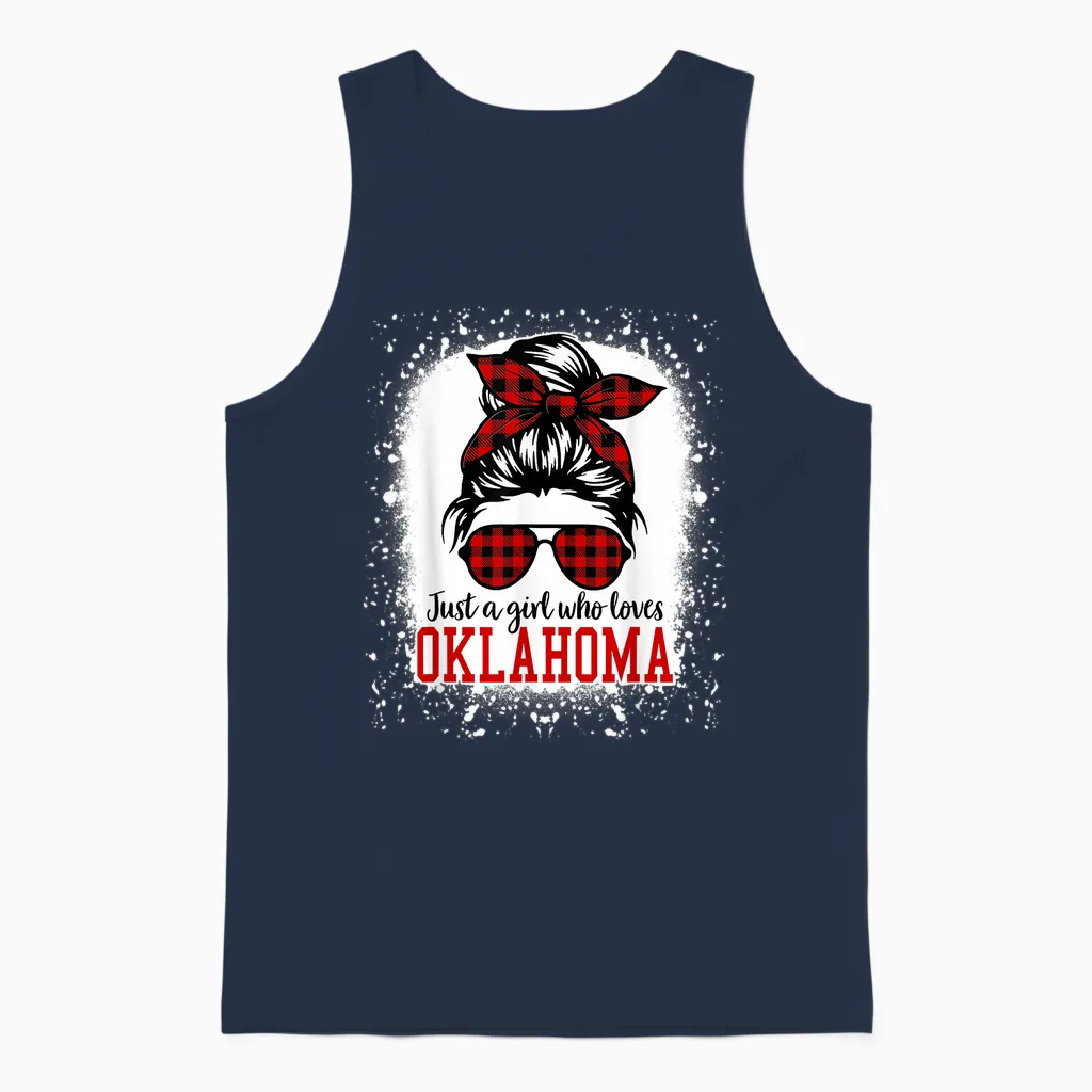 Oklahoma Women Girls Messy Bun Hair, I Love Oklahoma Unisex Tank Top in Navy