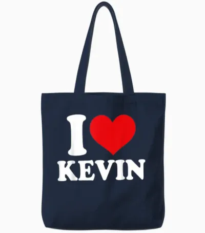 I Love Kevin, I Heart Kevin, Red Heart Valentine Tote Bags - Navy