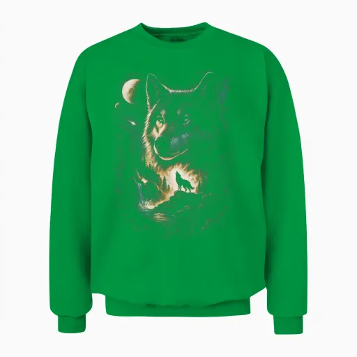 Wolf Howling Moon Forest Nature Wildlife Lovers Animal Men Unisex Sweatshirt in Irish Green