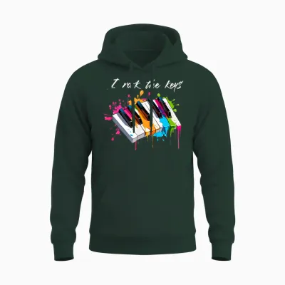 T-Shirt with "i Rock the Keys" Musician Keyboard Piano, Black Unisex Hoodie - Forest
