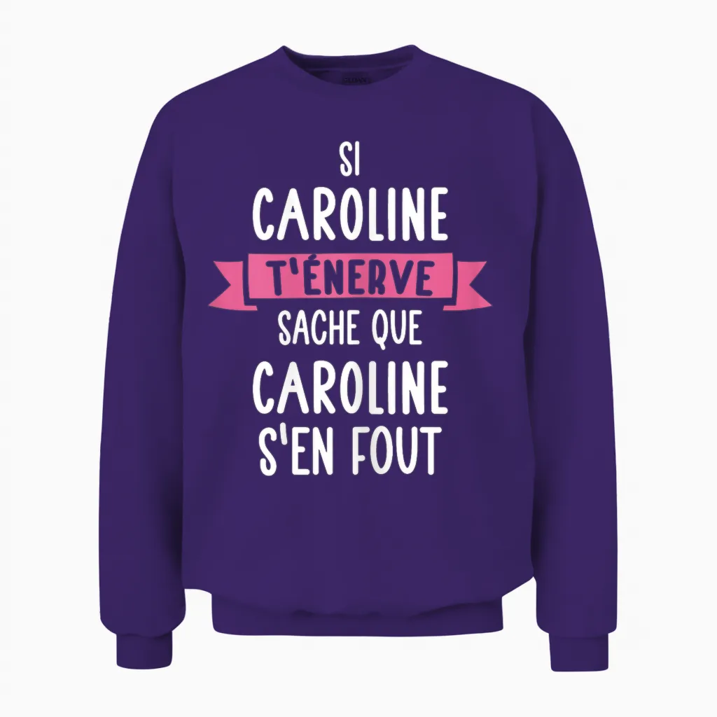 Gift Woman Humour Name Personalized Caroline T-Shirt, Black, Female X-Small Unisex Sweatshirt in Purple