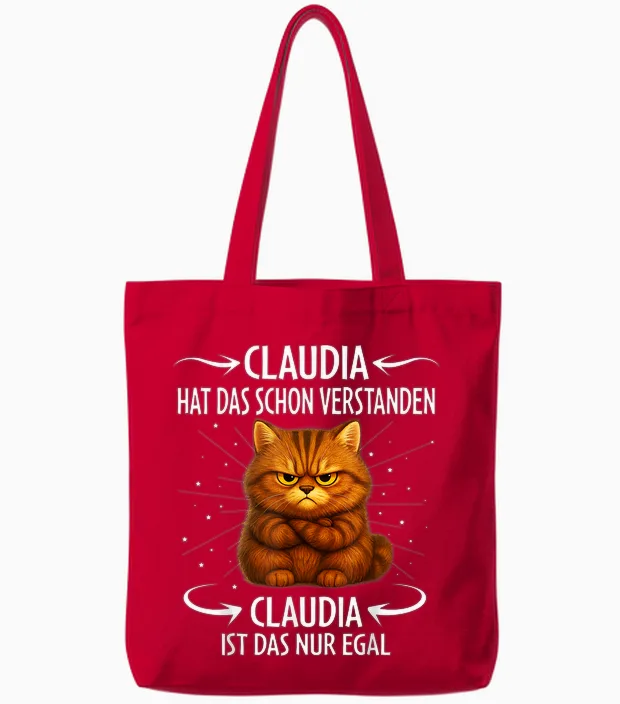 Claudia Hat Das Schon Verstanden Cat Funny Saying Tote Bags in Red