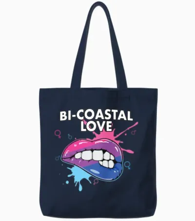 Bi-Coastal Love Bisexual Rainbow Pride Bisexuality Tote Bags - Navy