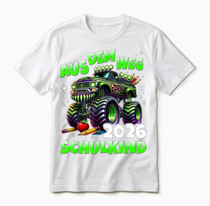 Aus Dem Weg Schulkind 2026 Monstertruck Einschulung Unisex T-Shirt in White