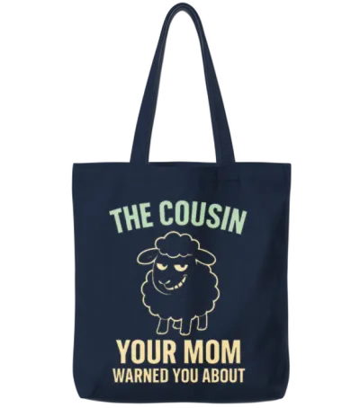 Funny Black Sheep Cousin Quirky Family Outcast Tote Bags - Navy
