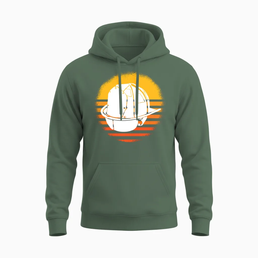 90s Retro Firefighter Helmet Unisex Hoodie - Military Green