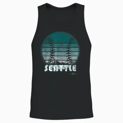 Vintage Seattle Baseball Sunset with Retro City Skyline Unisex Tank Top - Black