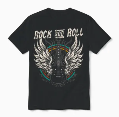 Rock and Roll Guitar Vintage Rock Music T-Shirt, Black Unisex T-Shirt - Black