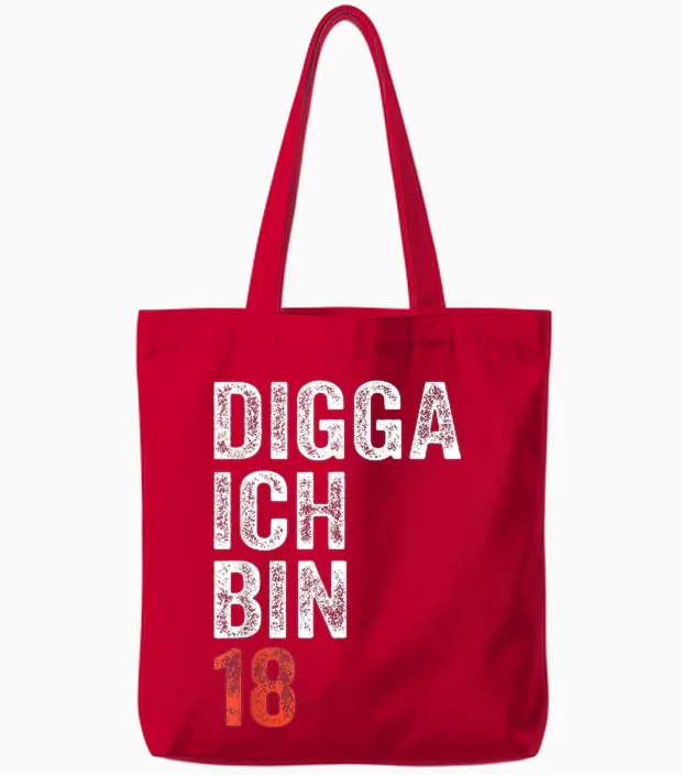Digga Ich Bin 18 Jahre Alt Geburtstag 18 18. Geburtstag Tote Bags in Red