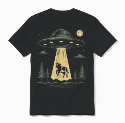 Ufo Cow Kidnapping Design Funny Alien Spaceship Unisex T-Shirt - Black