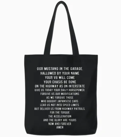 Funny Mustang Car Lords Prayer Tote Bags - Black