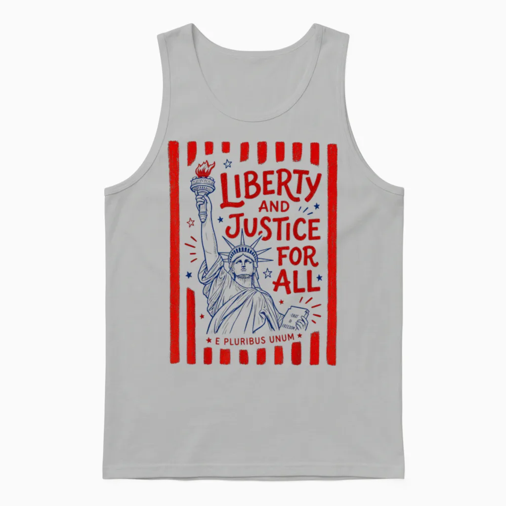 Liberty and Justice for All Statue of Liberty Patriotic Usa Unisex Tank Top in Ash